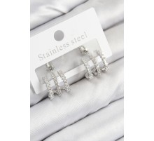 Pirinç Zirkon Taşlı Model Gümüş Renk Kadın Küpe - TJ-BKP11102