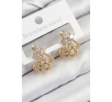 Pirinç Zirkon Taşlı Model Gold Renk Kadın Küpe - TJ-BKP11106