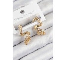 Pirinç Zirkon Taşlı Kıvrımlı Model Gold Renk Kadın Küpe - TJ-BKP11112