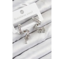 Pirinç Zirkon Taşlı Kıvrımlı Model Gümüş Renk Kadın Küpe - TJ-BKP11113