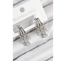 Pirinç Zirkon Taşlı Sallantılı Model Gümüş Renk Kadın Küpe - TJ-BKP11115