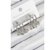 Pirinç Zirkon Taşlı Sallantılı Yıldız Model Gümüş Renk Kadın Küpe - TJ-BKP11116