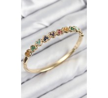 Pirinç Renkli Zirkon Taşlı Sıralı Kalp Model Gold Renk Kadın Kelepçe - TJ-BB7681