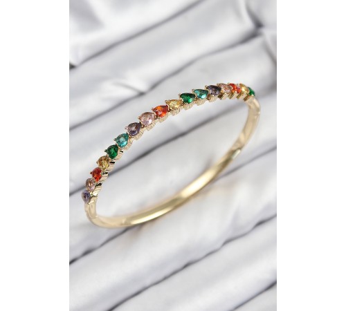 Pirinç Renkli Zirkon Taşlı Kalp Model Gold Renk Kadın Kelepçe - TJ-BB7682