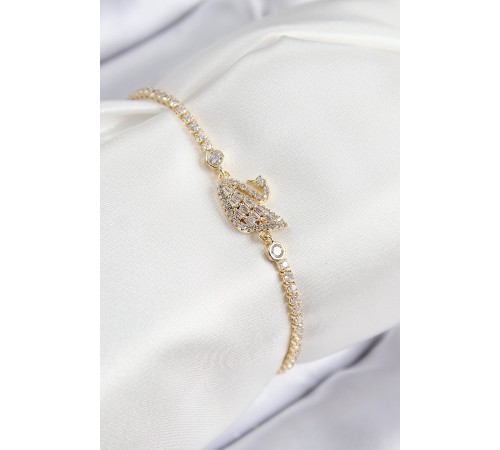 Pirinç Zirkon Taşlı Kuğu Model Gold Renk Kadın Bileklik - TJ-BB7691 Pirinç Zirkon Taşlı Kuğu Model Gold Renk Kadın Bileklik - TJ-BB7691