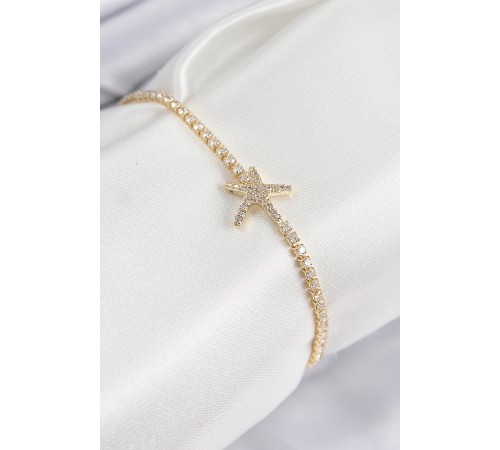 Pirinç Zirkon Taşlı Deniz Yıldızı Model Gold Renk Kadın Bileklik - TJ-BB7695 Pirinç Zirkon Taşlı Deniz Yıldızı Model Gold Renk Kadın Bileklik - TJ-BB7695