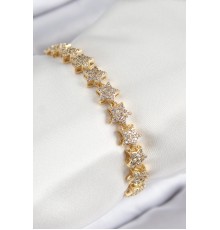 VIP Seri Pirinç Zirkon Taşlı Sıralı Yıldız Model Gold Renk Kadın Bileklik - TJ-BB7697