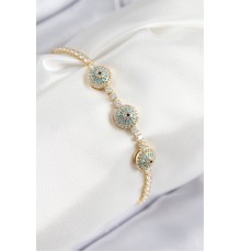 Pirinç Zirkon Taşlı Nazar Model Gold Renk Kadın Bileklik - TJ-BB7705