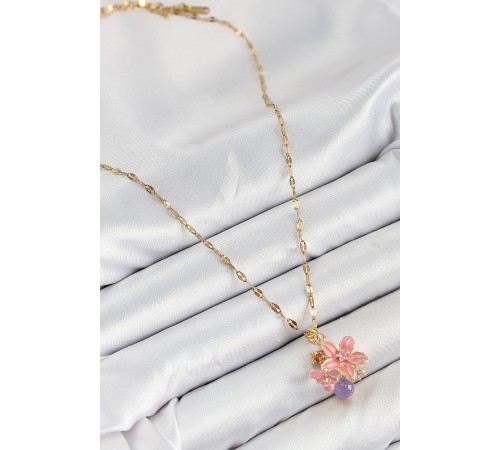 316L Çelik Zirkon Taşlı Arı Detaylı Pembe Çiçek Model Gold Renk Kadın Kolye - TJ-BKO10442 316L Çelik Zirkon Taşlı Arı Detaylı Pembe Çiçek Model Gold Renk Kadın Kolye - TJ-BKO10442