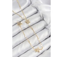 Pirinç Zirkon Taşlı Yıldız Model Gümüş Renk Y Kolye - TJ-BKO10454