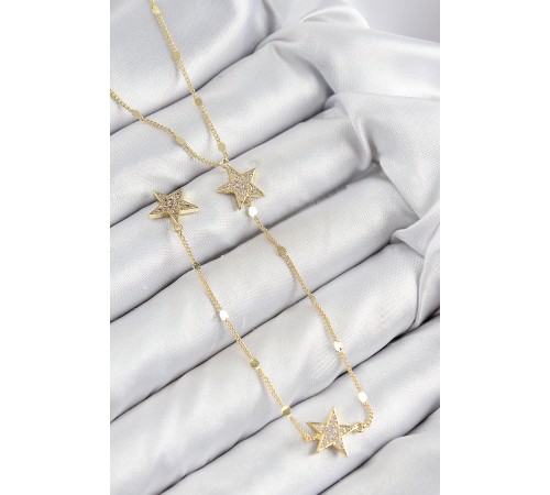 Pirinç Zirkon Taşlı Yıldız Model Gold Renk Y Kolye - TJ-BKO10455