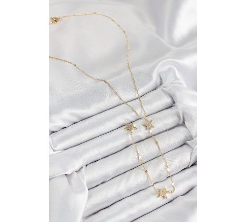 Pirinç Zirkon Taşlı Yıldız Model Gold Renk Y Kolye - TJ-BKO10455