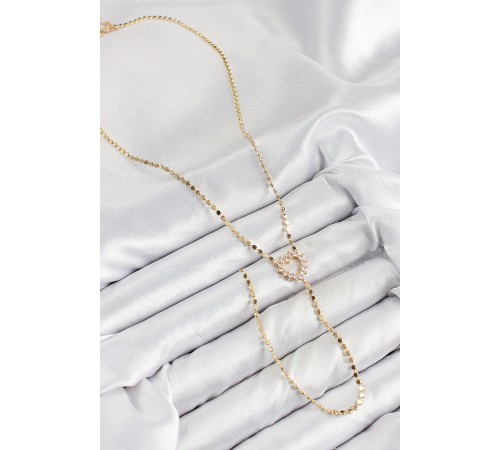 Pirinç Zirkon Taşlı Ezme Zincirli Kalp Model Gold Renk Y Kolye - TJ-BKO10461