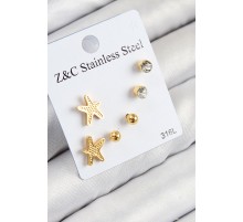 316L Çelik Zirkon Taşlı Deniz Yıldızı Model Gümüş Renk Kadın Set Küpe - TJ-BKP11120