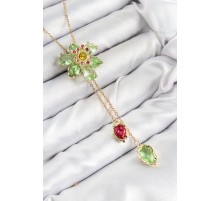 VIP Pirinç Zirkon Taşlı Çiçek Model Gold Renk Asansörlü Kadın Kolye - TJ-BKO10474