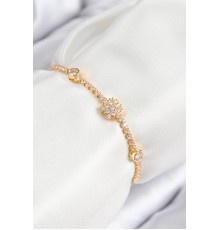 Pirinç Zirkon Taşlı Kar Tanesi Model Gold Renk Asansörlü Kadın Bileklik - TJ-BB7723