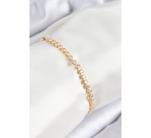 Pirinç Zirkon Taşlı Sıralı Model Gold Renk Asansörlü Kadın Bileklik - TJ-BB7727