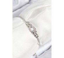 Pirinç Zirkon Taşlı Zincir Model Gümüş Renk Asansörlü Kadın Bileklik - TJ-BB7734