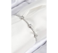 Pirinç Zirkon Taşlı Yıldız Model Gümüş Renk Asansörlü Kadın Bileklik - TJ-BB7736