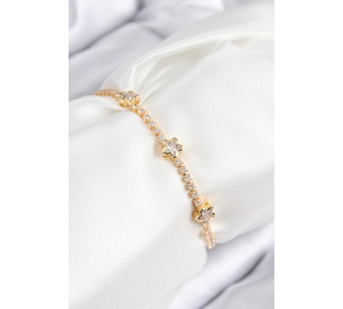 Pirinç Zirkon Taşlı Yıldız Model Gold Renk Asansörlü Kadın Bileklik - TJ-BB7737 Pirinç Zirkon Taşlı Yıldız Model Gold Renk Asansörlü Kadın Bileklik - TJ-BB7737