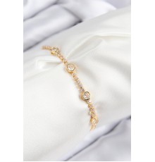 Pirinç Zirkon Taşlı Daire Model Gold Renk Asansörlü Kadın Bileklik - TJ-BB7745