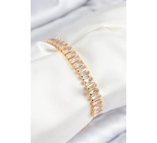 Pirinç Zirkon Taşlı Su Yolu Model Gold Renk Asansörlü Kadın Bileklik - TJ-BB7749