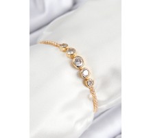 Pirinç Zirkon Taşlı Sıralı Daire Model Gold Renk Asansörlü Kadın Bileklik - TJ-BB7719