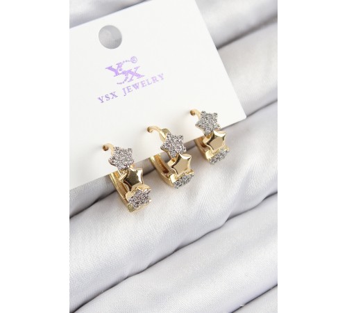 Pirinç Zirkon Taşlı 3'lü Halka Yıldız Model Gold Ve Gümüş Renk Kadın Küpe - TJ-BKP11149 Pirinç Zirkon Taşlı 3'lü Halka Yıldız Model Gold Ve Gümüş Renk Kadın Küpe - TJ-BKP11149