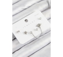 Pirinç Zirkon Taşlı Yıldız Ve Gezegen Model Gümüş Renk 925 Ayar Gümüş Çivi Kadın Küpe Set - TJ-BKP11153