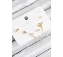 Pirinç Zirkon Taşlı Yıldız Ve Gezegen Model Gold Renk 925 Ayar Gümüş Çivi Kadın Küpe Set - TJ-BKP11154