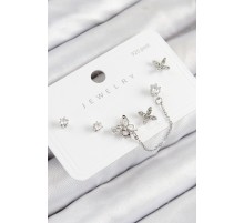 Pirinç Zirkon Taşlı Kelebek Model Gümüş Renk 925 Ayar Gümüş Çivi Kadın Küpe Set - TJ-BKP11159