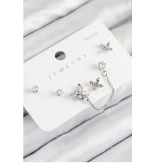 Pirinç Zirkon Taşlı Kelebek Model Gümüş Renk 925 Ayar Gümüş Çivi Kadın Küpe Set - TJ-BKP11159