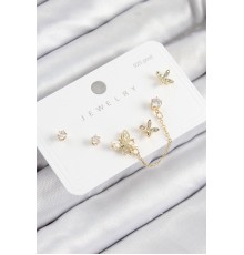 Pirinç Zirkon Taşlı Kelebek Model Gold Renk 925 Ayar Gümüş Çivi Kadın Küpe Set - TJ-BKP11160