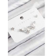 Pirinç Zirkon Taşlı Kelebek Model Gümüş Renk 925 Ayar Gümüş Çivi Kadın Küpe Set - TJ-BKP11165