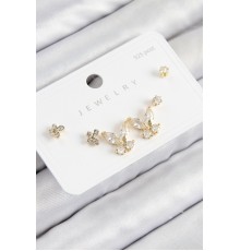 Pirinç Zirkon Taşlı Kelebek Model Gold Renk 925 Ayar Gümüş Çivi Kadın Küpe Set - TJ-BKP11166