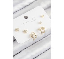 Pirinç Zirkon Taşlı Kutup Yıldızı Model Gold Renk 925 Ayar Gümüş Çivi Kadın Küpe Set - TJ-BKP11168