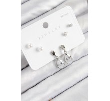 Pirinç Zirkon Taşlı Sallantılı Damla Model Gümüş Renk 925 Ayar Gümüş Çivi Kadın Küpe Set - TJ-BKP11171