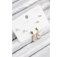 Pirinç Zirkon Taşlı Sallantılı Damla Model Gold Renk 925 Ayar Gümüş Çivi Kadın Küpe Set - TJ-BKP11172