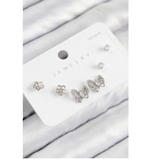 Pirinç Zirkon Taşlı Kelebek Model Gümüş Renk 925 Ayar Gümüş Çivi Kadın Küpe Set - TJ-BKP11181
