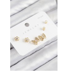 Pirinç Zirkon Taşlı Kelebek Model Gold Renk 925 Ayar Gümüş Çivi Kadın Küpe Set - TJ-BKP11182