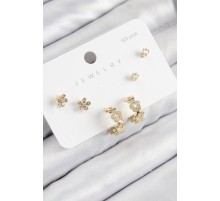 Pirinç Zirkon Taşlı Halka Model Gold Renk 925 Ayar Gümüş Çivi Kadın Küpe Set - TJ-BKP11186