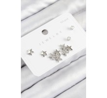 Pirinç Zirkon Taşlı Yıldız Model Gümüş Renk 925 Ayar Gümüş Çivi Kadın Küpe Set - TJ-BKP11189