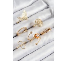 Pirinç Gül Kelebek Model Gümüş Renk Kadın Yüzük Kombin Set - TJ-BYK3811