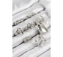 Pirinç Sarmal Ve Yıldız Model Gümüş Renk Kadın Yüzük Kombin Set - TJ-BYK3812