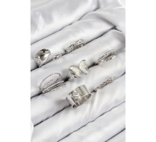 Pirinç Kelebek Model Gümüş Renk Kadın Yüzük Kombin Set - TJ-BYK3814