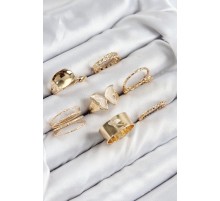 Pirinç Kelebek Model Gold Renk Kadın Yüzük Kombin Set - TJ-BYK3815