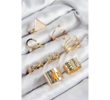 Pirinç Üçgen Model Gold Renk Kadın Yüzük Kombin Set - TJ-BYK3821