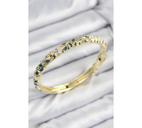 Mineli Pirinç Zirkon Taşlı Yeşil Krem Çiçek Motifli Gold Kadın Kelepçe - TJ-BB7759 Mineli Pirinç Zirkon Taşlı Yeşil Krem Çiçek Motifli Gold Kadın Kelepçe - TJ-BB7759