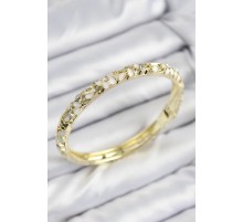 Mineli Pirinç Zirkon Taşlı Beyaz Çiçek Motifli Gold Kadın Kelepçe - TJ-BB7760