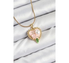 316L Çelik Sanatsal Portre Model Gold Renk Kadın Kolye - TJ-BKO10487